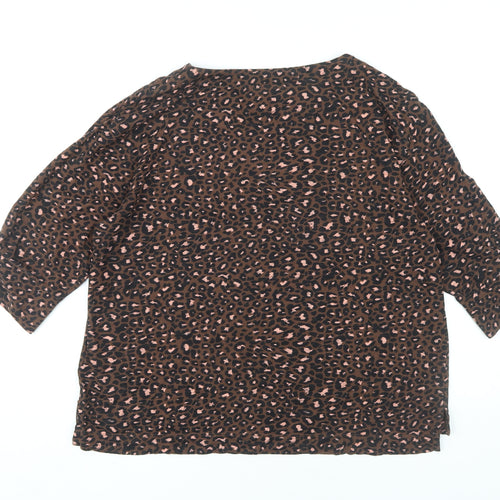 Monsoon Women's Brown Animal Print Top, Size L, 3/4 Sleeve