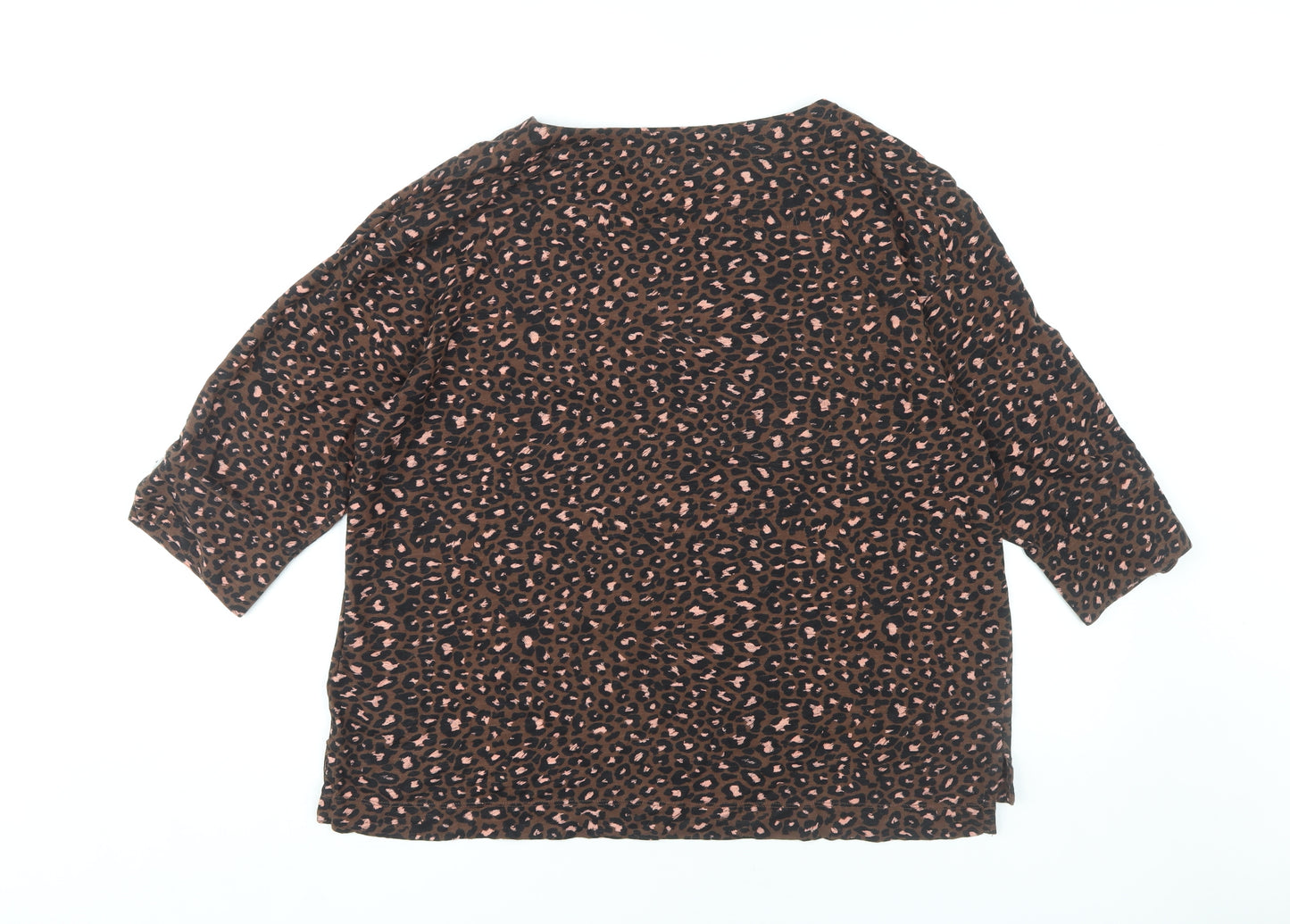 Monsoon Women's Brown Animal Print Top, Size L, 3/4 Sleeve