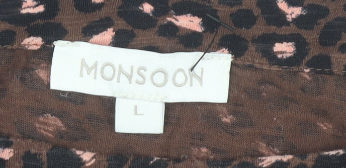 Monsoon Women's Brown Animal Print Top, Size L, 3/4 Sleeve