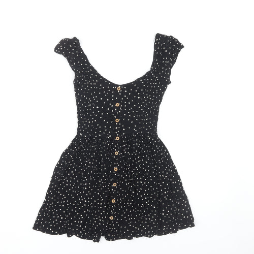 Brave Soul Women's Black Polka Dot Short Dress