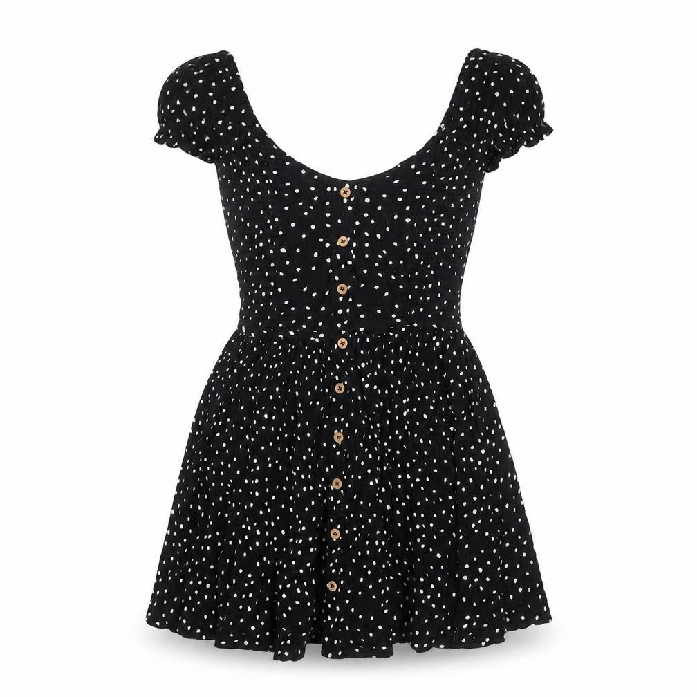 Brave Soul Women's Black Polka Dot Short Dress