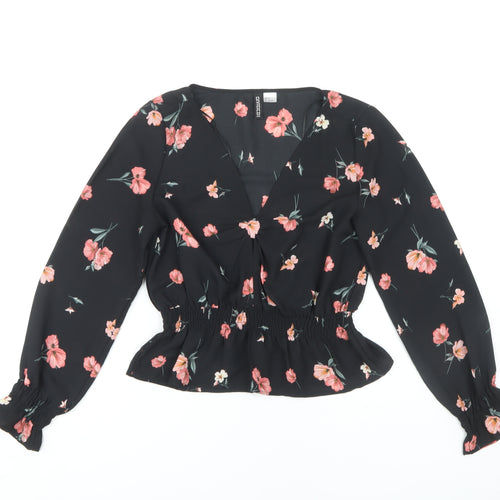 H&M Women’s Black Floral Wrap Blouse - Size 8