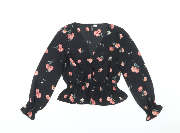 H&M Women’s Black Floral Wrap Blouse - Size 8