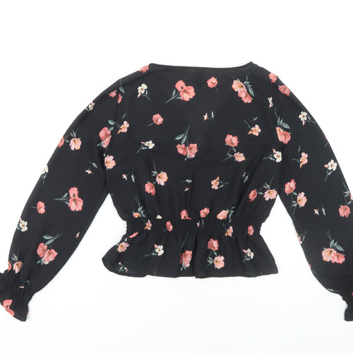 H&M Women’s Black Floral Wrap Blouse - Size 8