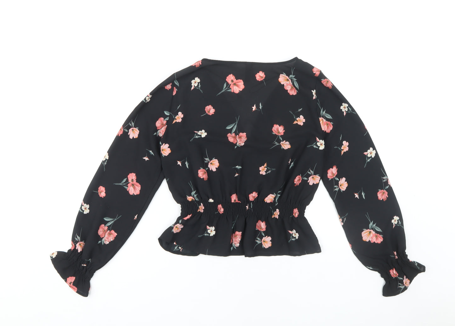 H&M Women’s Black Floral Wrap Blouse - Size 8