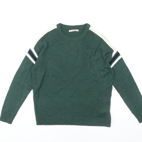 Pull & Bear Women's Green Striped Jumper Size S