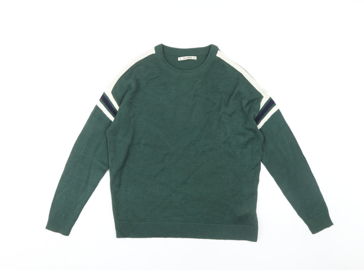 Pull & Bear Women's Green Striped Jumper Size S