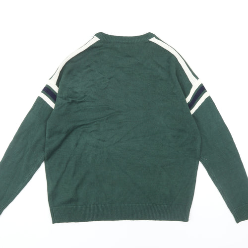 Pull & Bear Women's Green Striped Jumper Size S