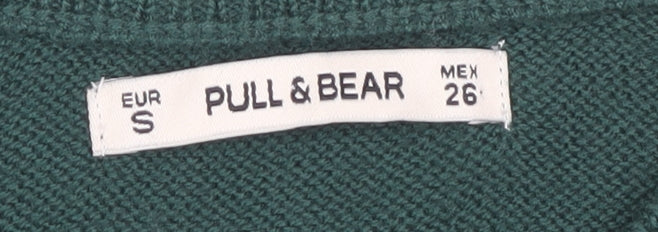 Pull & Bear Women's Green Striped Jumper Size S
