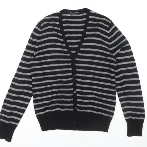 Zara Man Men's XL Black Striped Cardigan