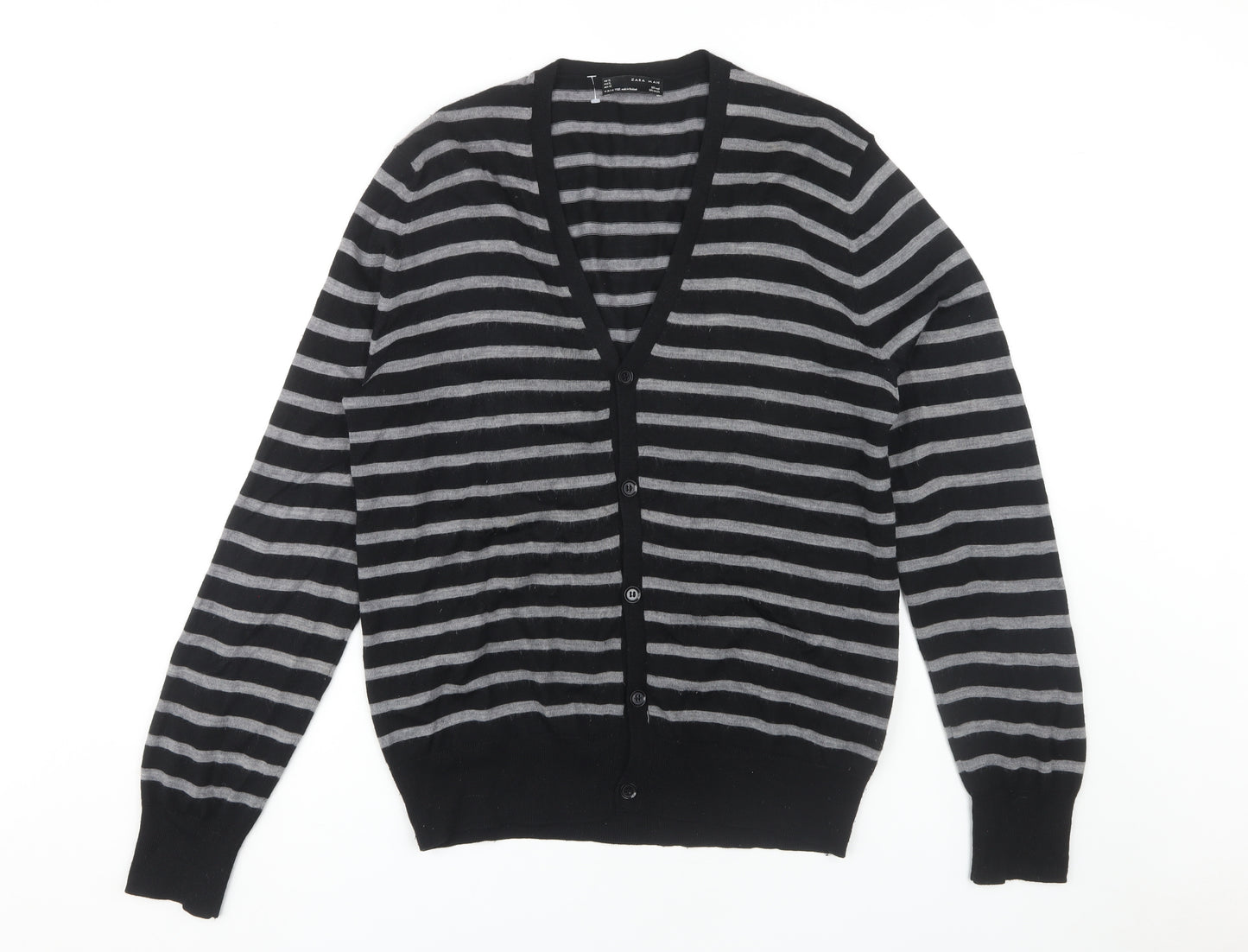 Zara Man Men's XL Black Striped Cardigan
