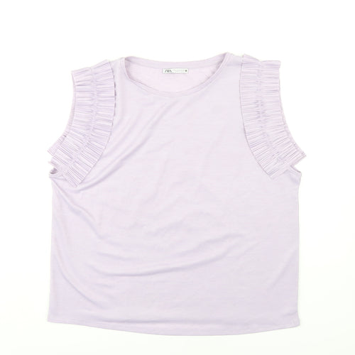 ZARA Women's Purple Ruffle Sleeve T-Shirt XL