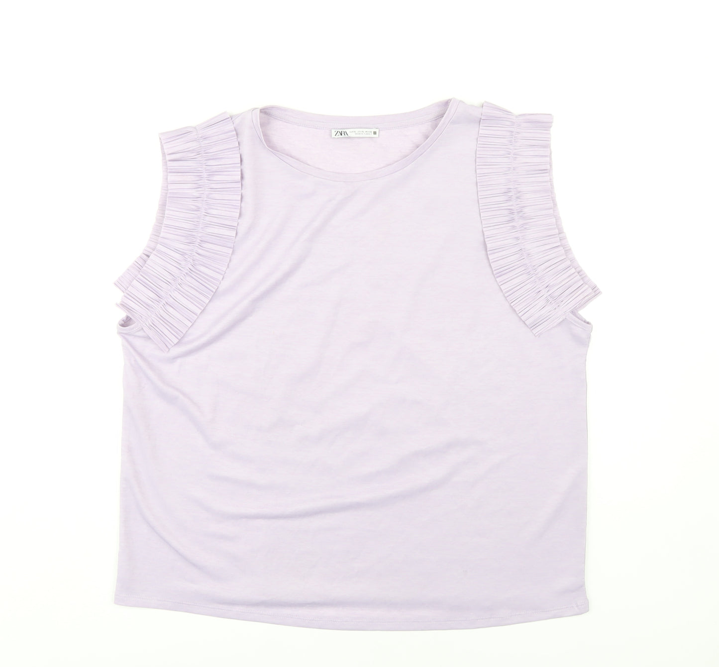 ZARA Women's Purple Ruffle Sleeve T-Shirt XL