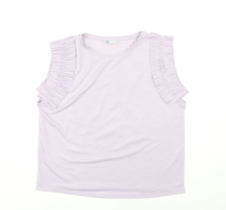 ZARA Women's Purple Ruffle Sleeve T-Shirt XL