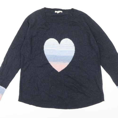 White Stuff Women's Blue Heart Pullover, Size 18, Knit Jumper