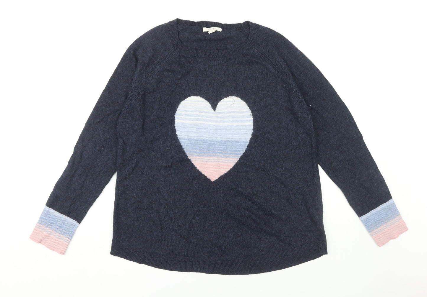 White Stuff Women's Blue Heart Pullover, Size 18, Knit Jumper
