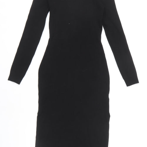 Kangol Women's Black Midi Long Sleeve High Neck Sheath Dress