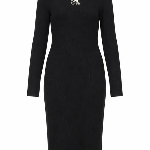 Kangol Women's Black Midi Long Sleeve High Neck Sheath Dress