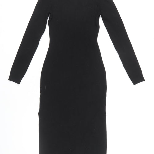 Kangol Women's Black Midi Long Sleeve High Neck Sheath Dress