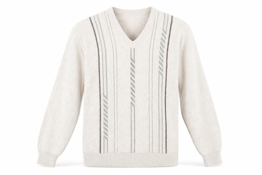 Front view of Greenwoods Men's Beige V-Neck jumper M