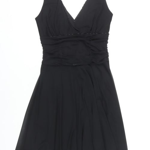 M&Co Black Women V-Neck Ruched Dress Size 12