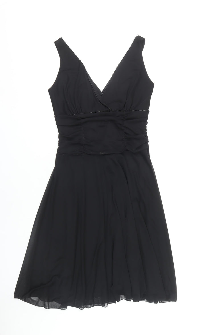 M&Co Black Women V-Neck Ruched Dress Size 12