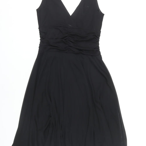 M&Co Black Women V-Neck Ruched Dress Size 12