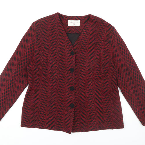 Bonmarché Women's Red Geometric Jacket Size 18