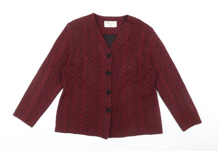 Bonmarché Women's Red Geometric Jacket Size 18