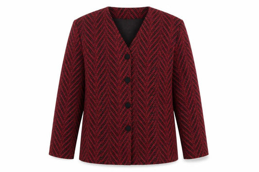 Front view of Bonmarché Women's Red Geometric Jacket, size 18