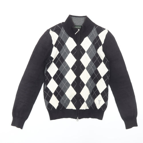 Golfino Women's Black Argyle Full Zip Jumper Size 10