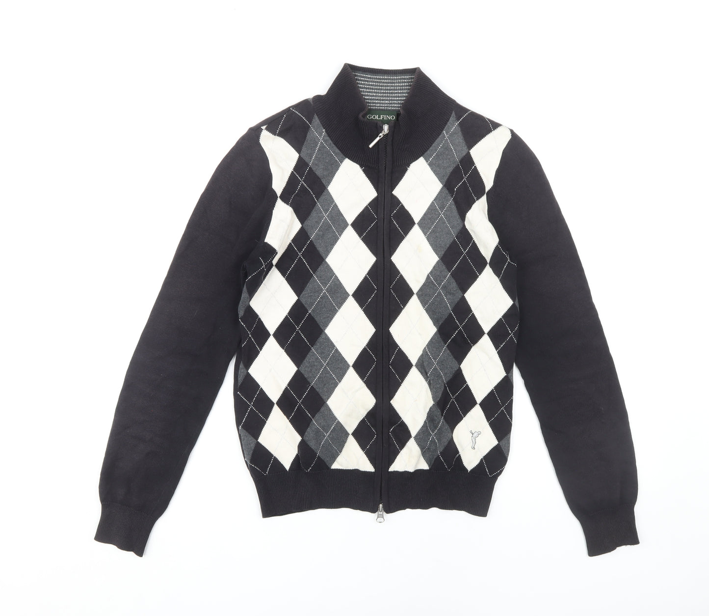 Golfino Women's Black Argyle Full Zip Jumper Size 10