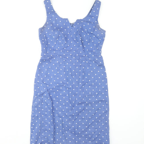 East Women's Blue Polka Dot Linen Pencil Dress 8