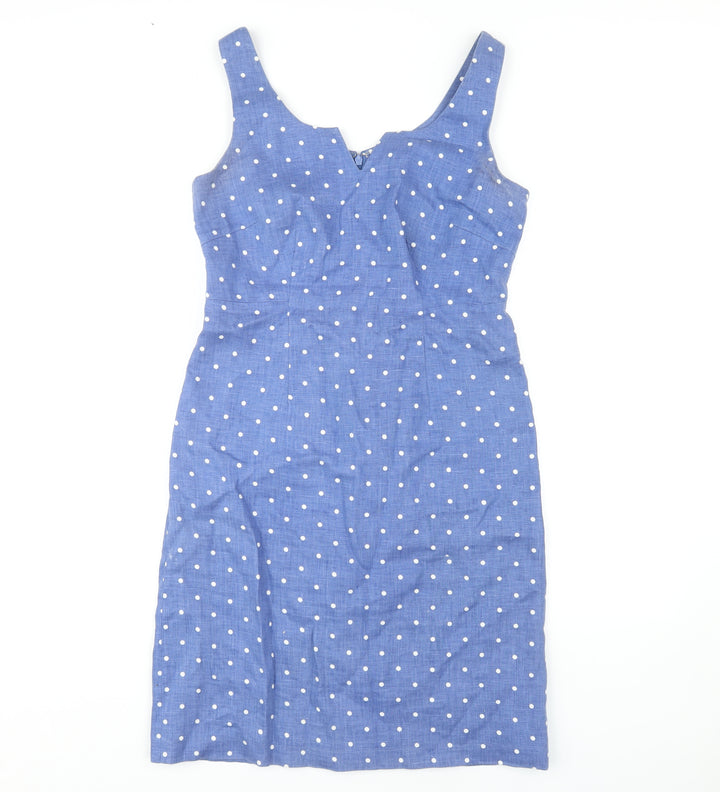 East Women's Blue Polka Dot Linen Pencil Dress 8
