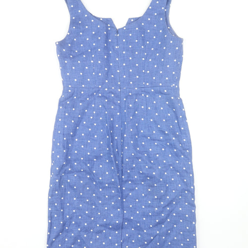 East Women's Blue Polka Dot Linen Pencil Dress 8