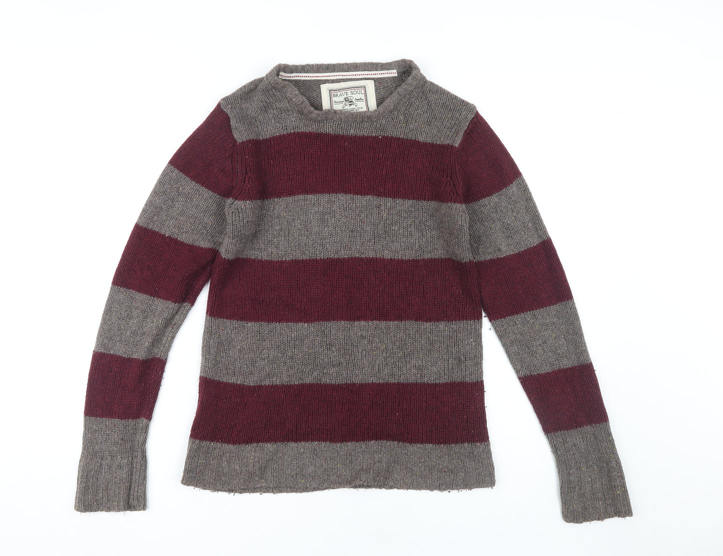 Brave Soul Men's Multicoloured Striped Pullover Jumper L