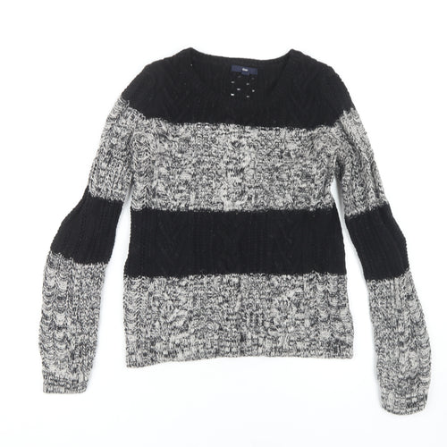 Gap Women's Black Striped Pullover Jumper - S, Cable-Knit