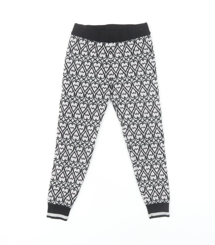 River Island Girls Black Ankle Leggings 7-8 Years Geometric Pattern
