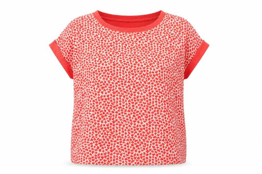 Front view of Next Women's Red Floral T-Shirt, size 12, Regular Fit