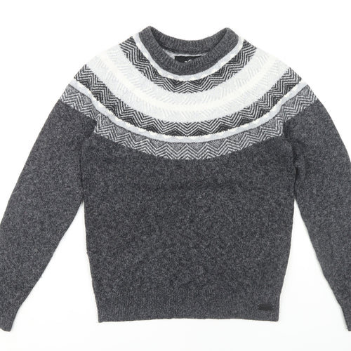 Hollister Men's Grey XS Pullover Jumper, Geometric Pattern