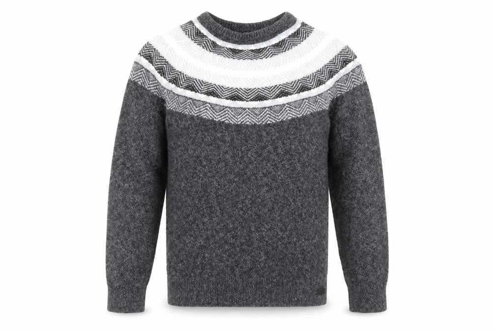 Front view of Hollister Men's Grey XS jumper, Geometric Pattern