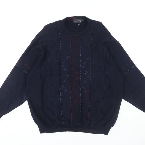 Peter Gribby Men's Blue 2XL Cable-Knit Sweater
