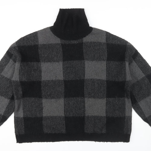ASOS DESIGN Men's Black Roll Neck Check Jumper L
