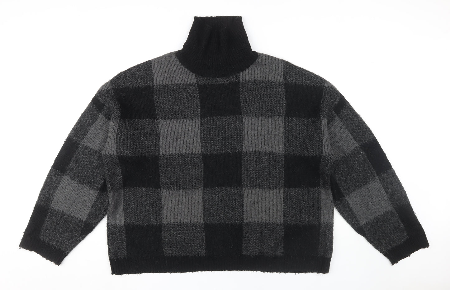 ASOS DESIGN Men's Black Roll Neck Check Jumper L