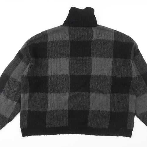 ASOS DESIGN Men's Black Roll Neck Check Jumper L