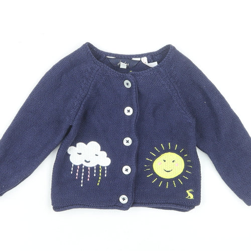 Joules Baby Cardigan Blue Clouds 3-6 Months Unisex Fun Design