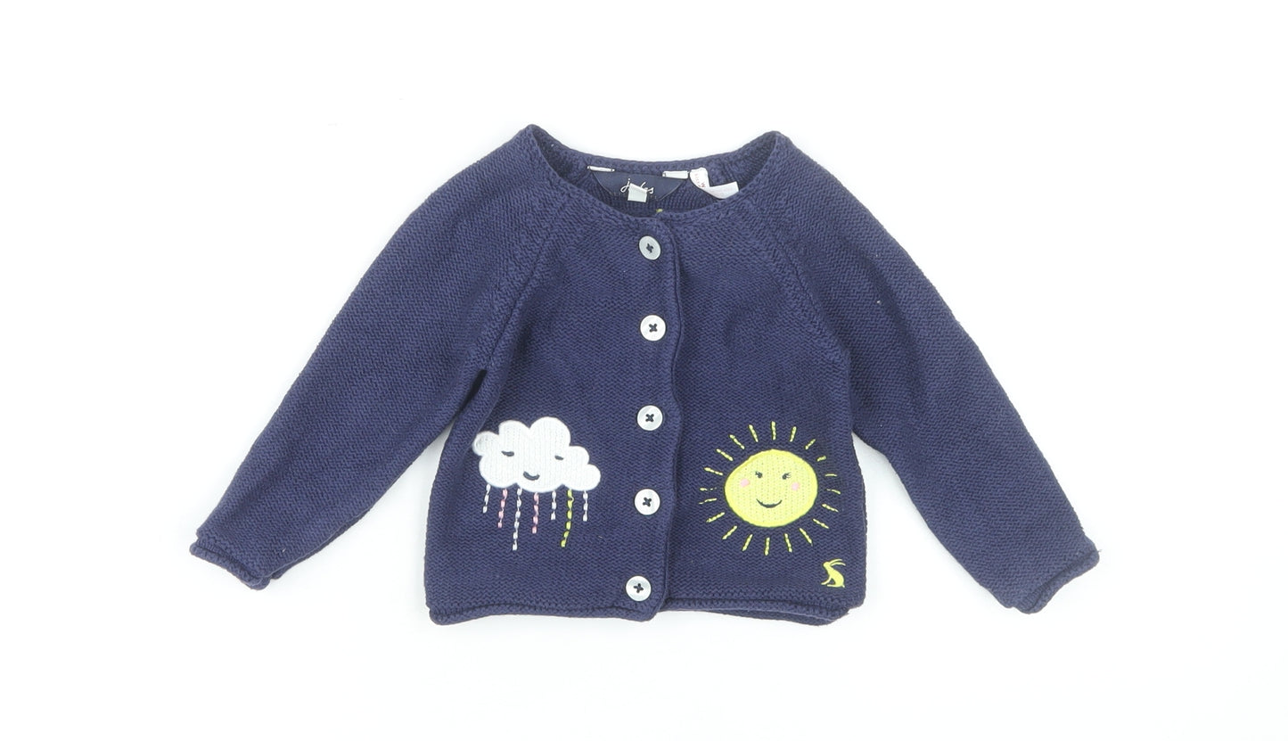 Joules Baby Cardigan Blue Clouds 3-6 Months Unisex Fun Design