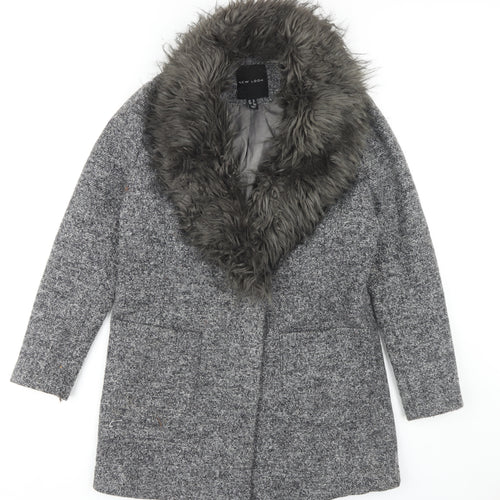 New Look Women's Grey Mid-Length Overcoat Size 10
