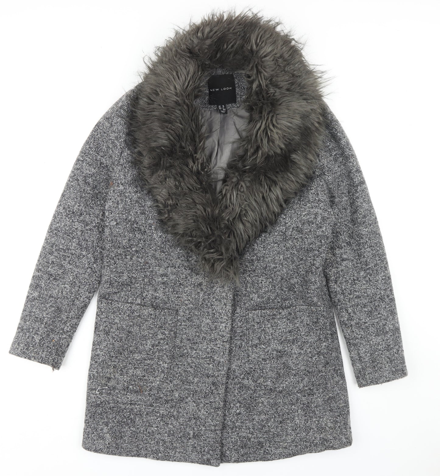 New Look Women's Grey Mid-Length Overcoat Size 10