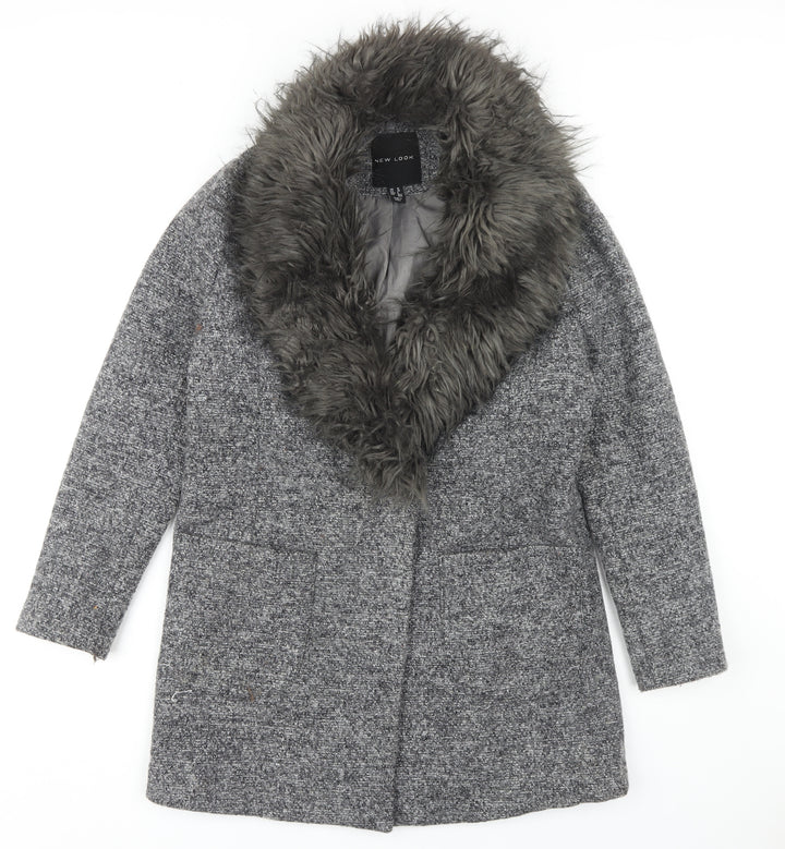 New Look Women's Grey Mid-Length Overcoat Size 10